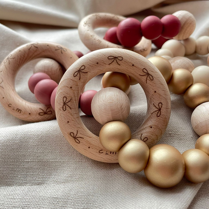 Blushing Bow Engraved Rattle